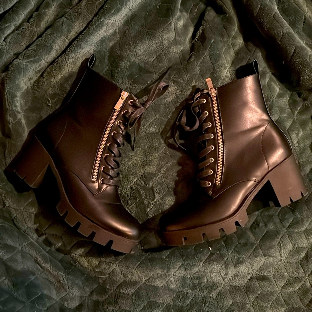 Never been worn! Chunky, black, heeled Nasty Gal boots!